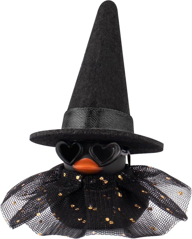 wonuu Car Dashboard Witch Black Rubber Ducks for Halloween, Decorations Duck for Office Desk Ornament Accessories with Hat Glasses Skirt, Black - Image 1
